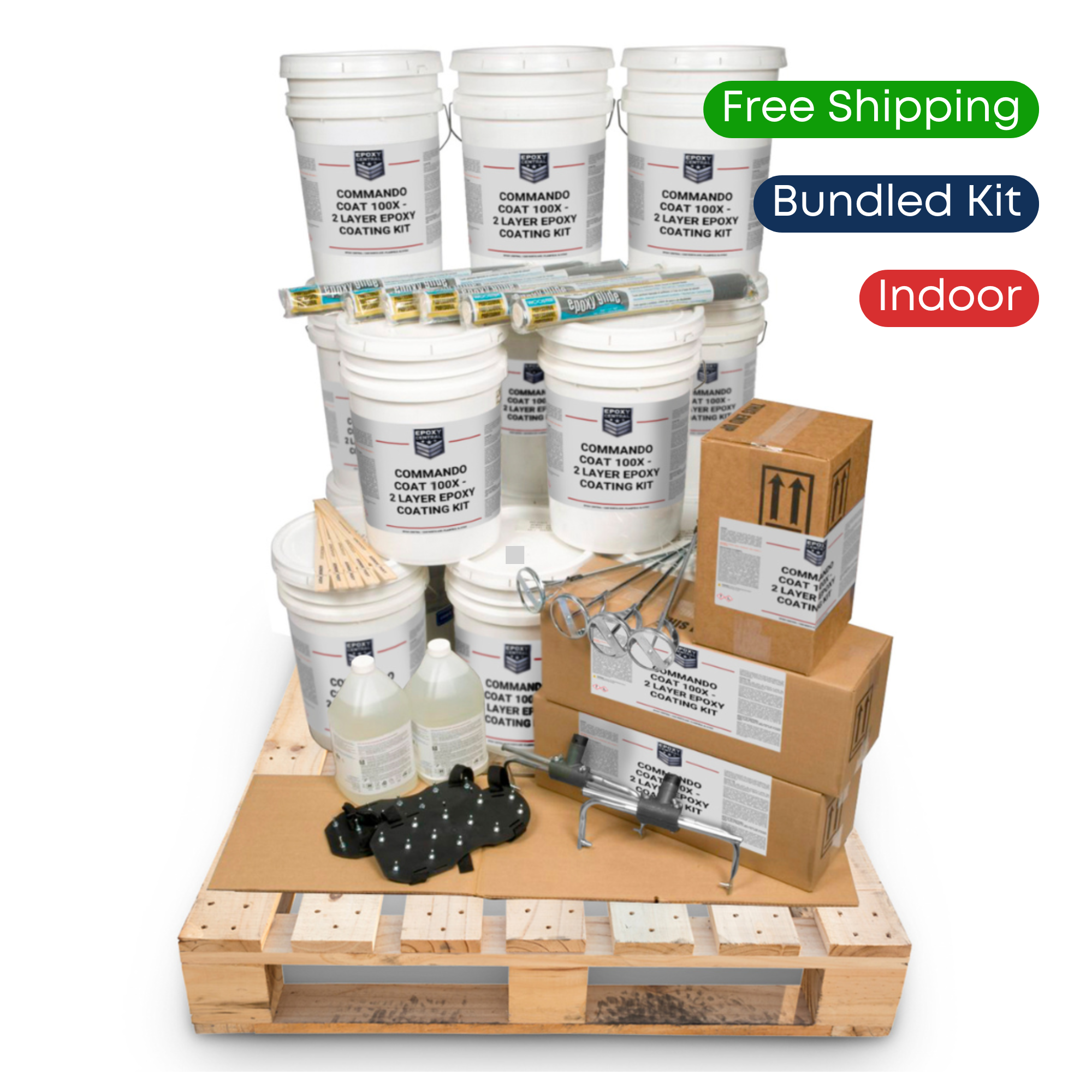 Job on Pallet - 2 Layer Epoxy Flooring Kit - Commando Coat 100X Per Sq Ft - FREE SHIPPING